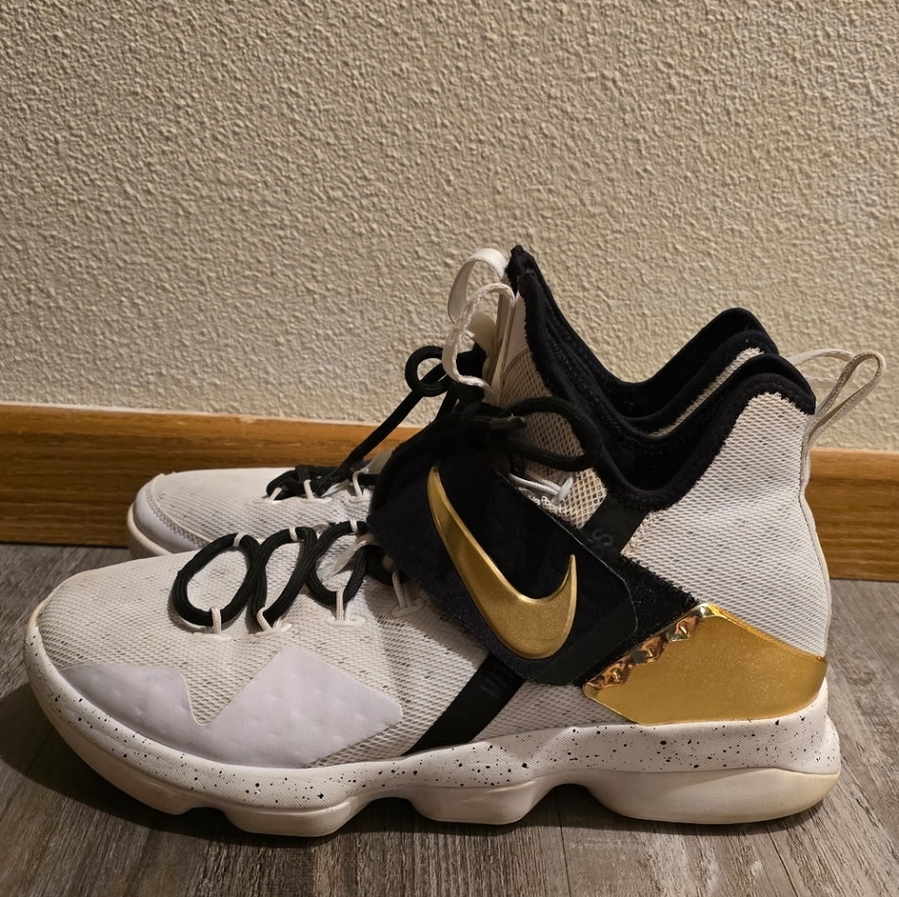Nike White and Gold High-Tops with Black Accents